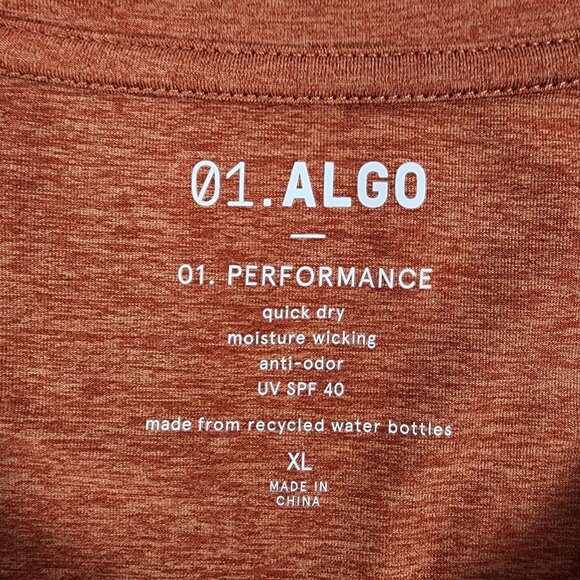 01.Algo Henley Shirt Mens XL Long Sleeve Performance Rust Brown Breathable - Picture 3 of 6